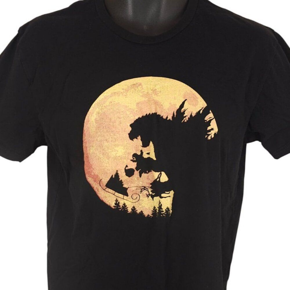 Godzilla Christmas T Shirt Mens Size Medium Black Santa Claus Funny TeeFury